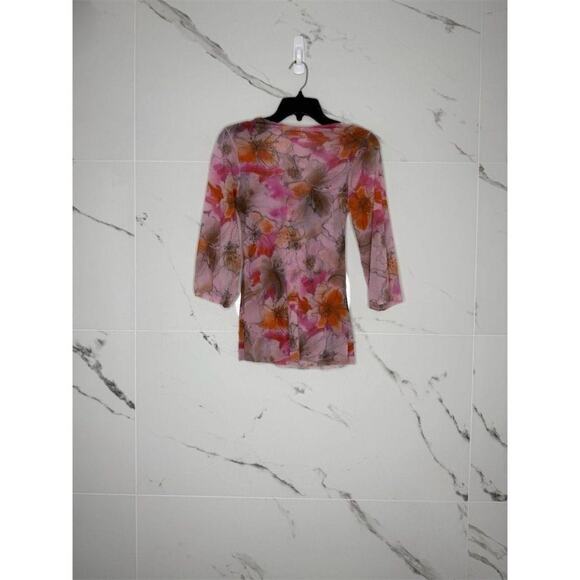 Daisy & Clover Women's Floral Mesh V-Neck Blouse sz M Multicolor 3/4 Sleeve Y2K - Picture 3 of 7
